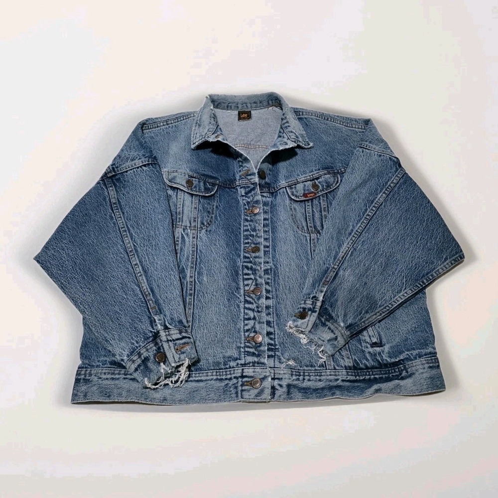 Vintage Lee Riders Denim Jacket Mens M Blue Trucker Heavy‎ Distressed Read Desc